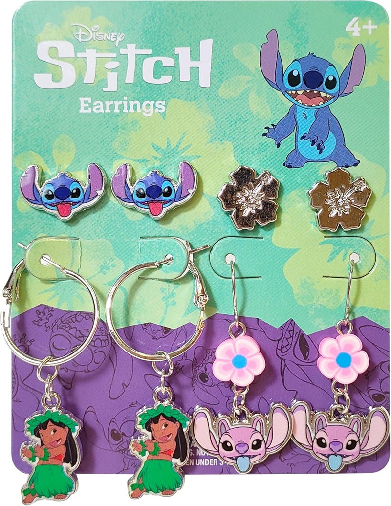 Luv Her Stitch Hypoallergenic Earrings for Girls, Stud & Fishhook Drop Sets with Charms, One Size Fits All, Stitch Jewelry, Disney Accessories, Ages 4+ - Image 1